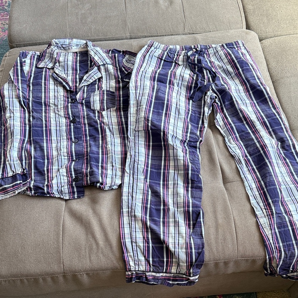 Striped Kids Pajamas Set - Purple and White